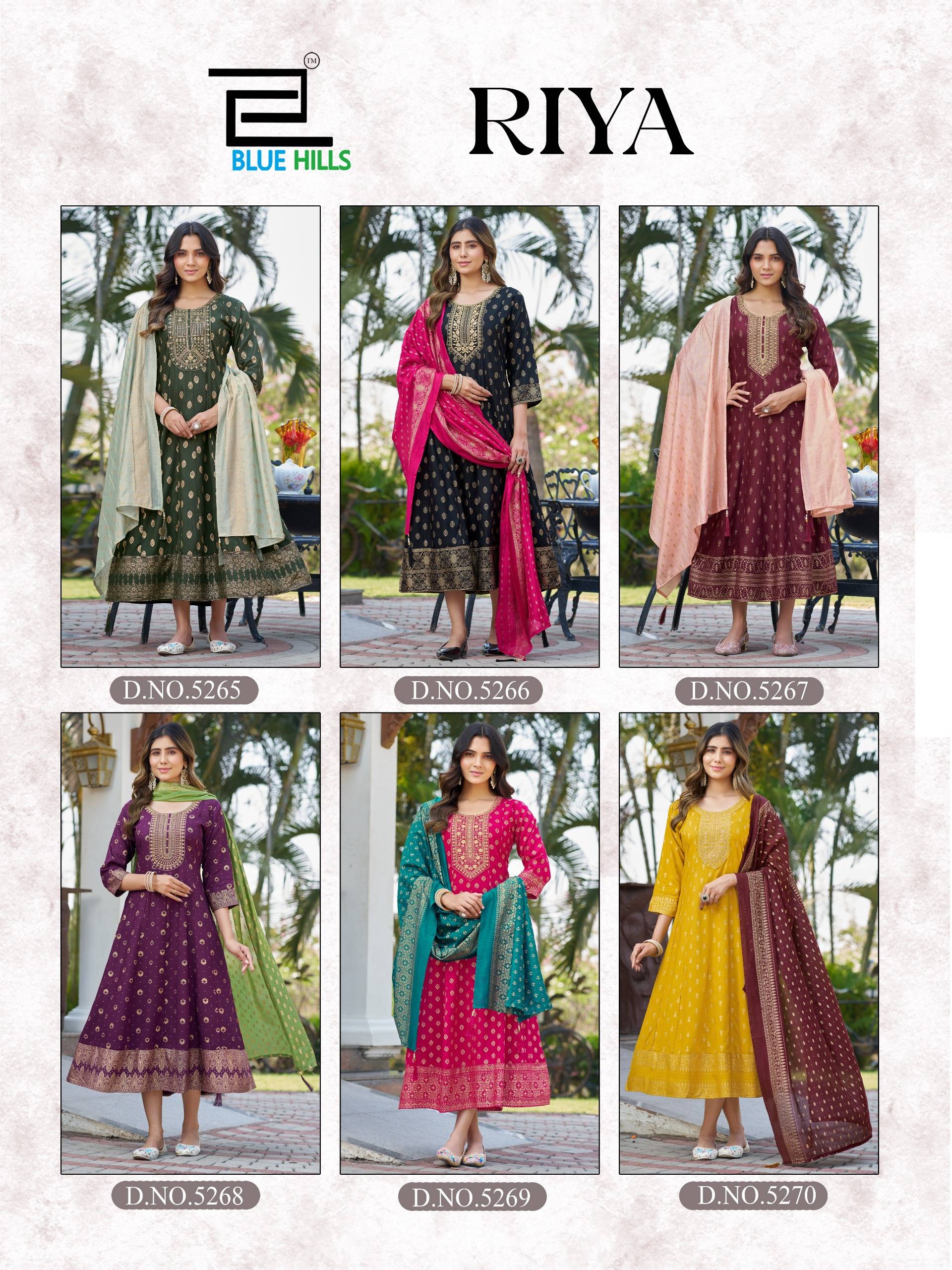  RIYA By Blue hills 5265 To 5270 Series Beautiful Festive Suits Colorful Stylish Viscose RAYON 14 Anarkali Gown At Wholesale Price